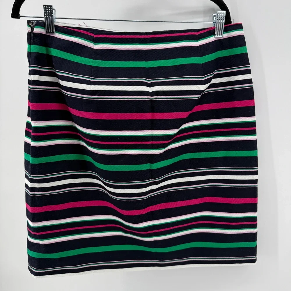 Talbots Petite Multi-Color Striped Cotton Blend Pencil Skirt Navy Pink Green 10P